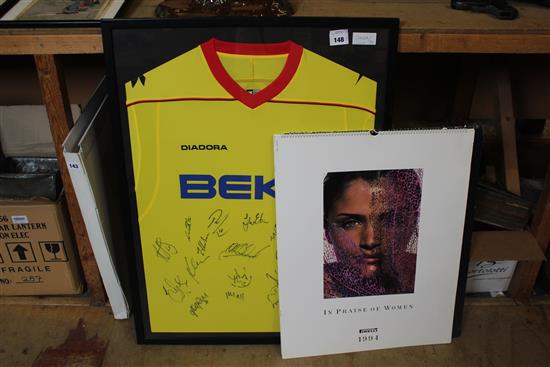 Collection signed Pirelli calendars & Watford signed football shirt